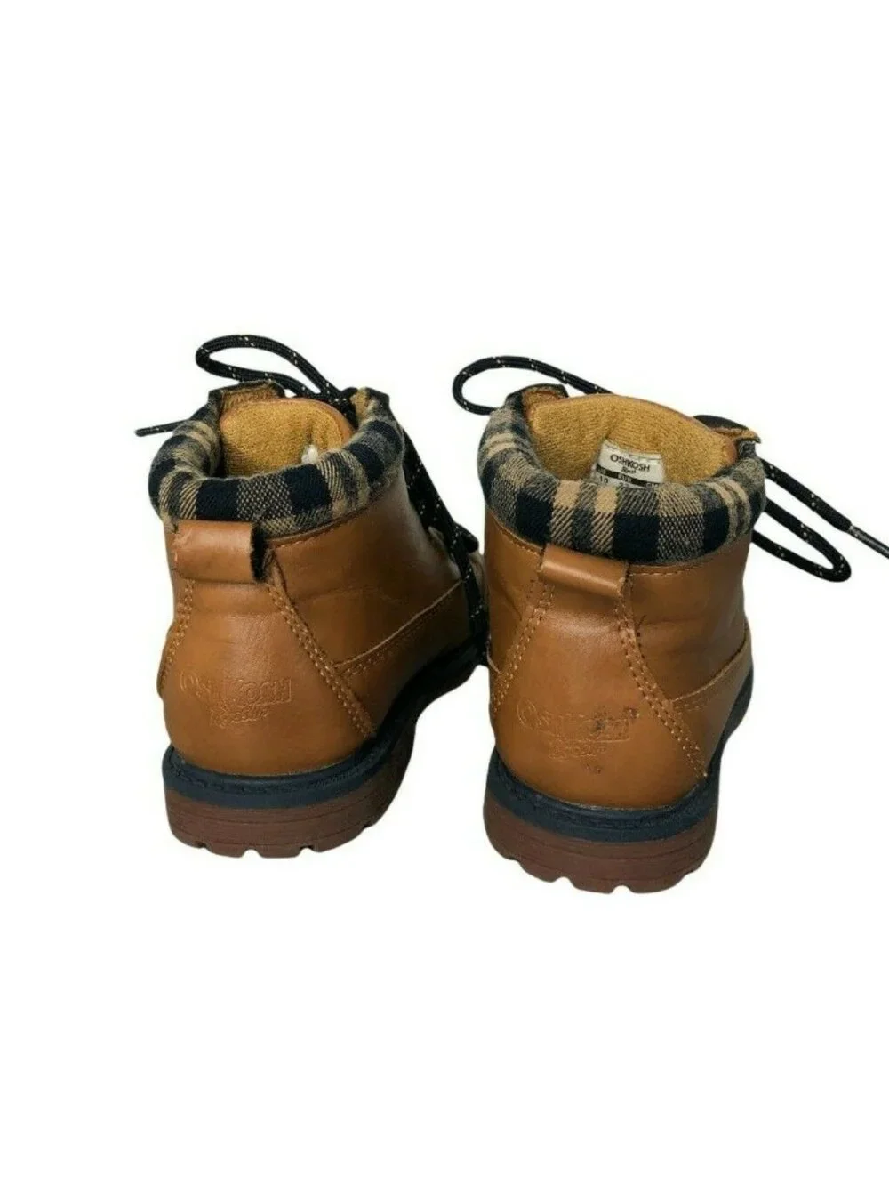 OshKosh B'Gosh Braxton B Boots Little Boys Toddler 10 Tan Black Plaid Shoes Beig